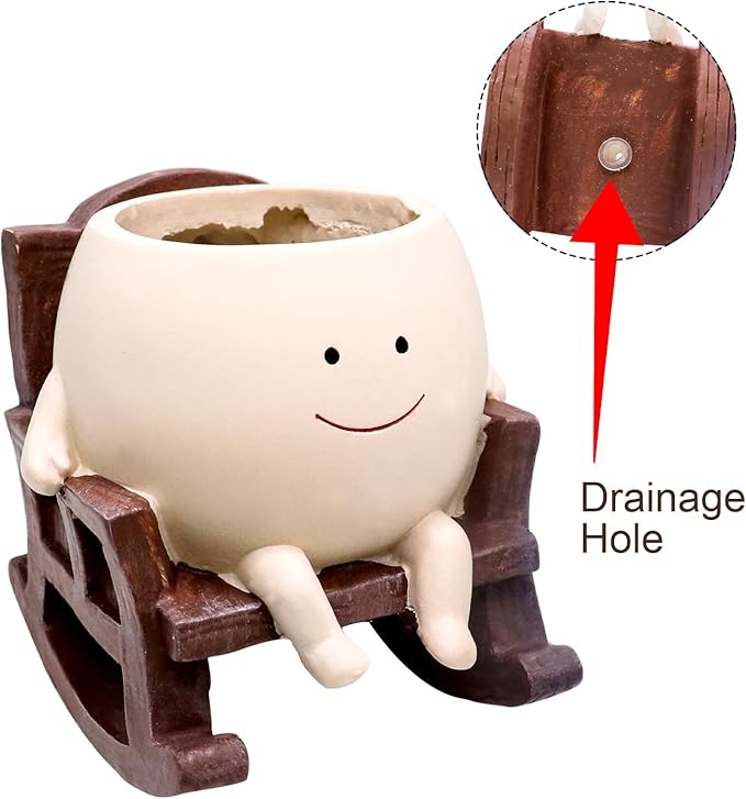 Smile Face Rocking Chair Planter Pot for Indoor Outdoor Plants, Unique Sit Rocking Chair Succulent Flower Pots, Cute Head Planters with Drainage Hole - Gift IdeaI for Mother and Grandma