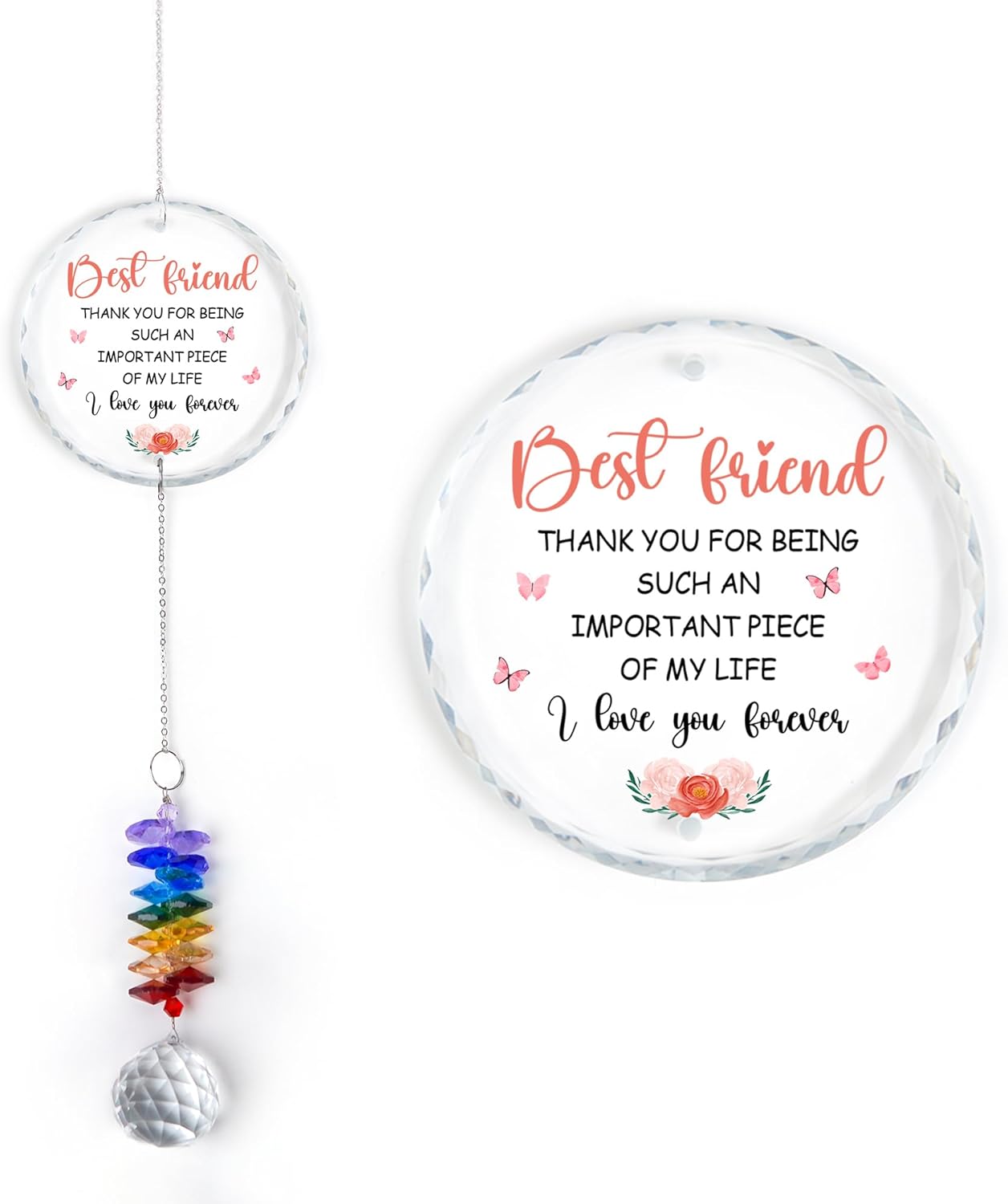 Glass Ornament Suncatcher - Best Friend I Love You Birthday Gift for Friend Bestie - Best Friends Idea - Crystal Rainbow Maker for Women - Window Hanging Home Garden Decor