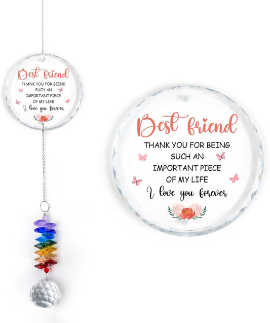 Glass Ornament Suncatcher - Best Friend I Love You Birthday Gift for Friend Bestie - Best Friends