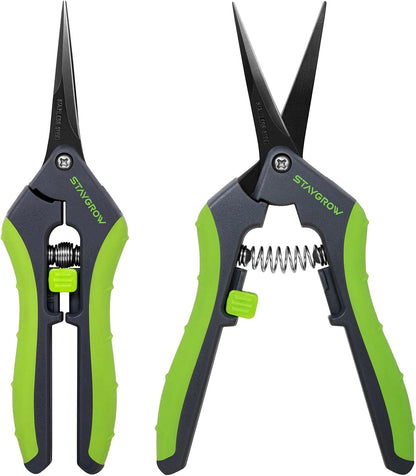 2pcs 6.5" Pruning Shears for Gardening, Ultra Sharp Garden Scissors for Precise Cuts, Stainless Steel Bonsai Clippers with Spring Loaded, 6.5 Inch Garden Shears (1pc Straight & 1pc Curved)