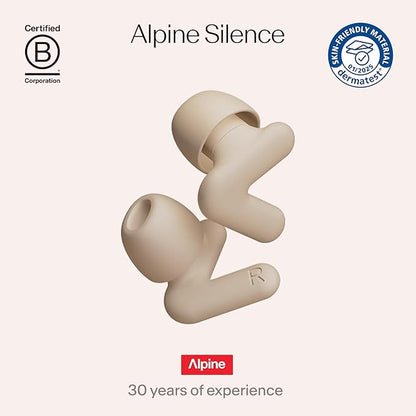 Alpine Silence Earplugs for Sleep, Focus & Travel - V-Shape Snug Fit & Soft Oval Tips – 4 Sizes