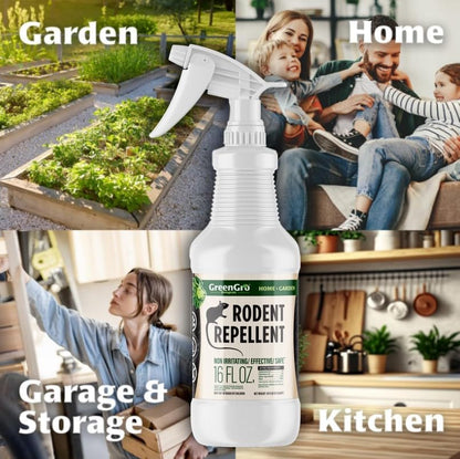 GreenGro Rodent Repellent Spray - Organic Cedar & Cinnamon Oil for Pest Control/Mice, Rat, Vole & Squirrel Repellent/Non-Toxic/Safe for Pets/Use for Home, Garden, Garage, RVs (16oz)