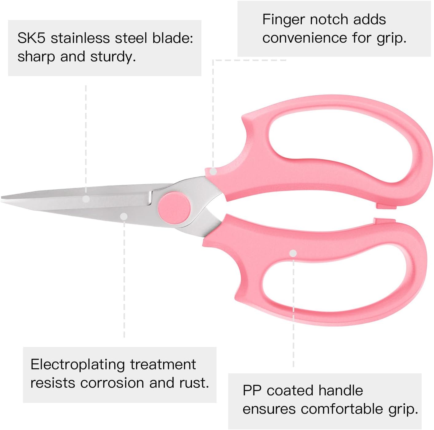 Housolution Flower Scissors, Strong Floral Shears, Premium Steel Pointed Garden Pruning Shears Floral Fruits Leaf Scissors Hand Pruner Snip Trimming Tool for Gardening Flower Arrangement, Pink