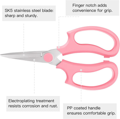 Housolution Flower Scissors, Strong Floral Shears, Premium Steel Pointed Garden Pruning Shears Floral Fruits Leaf Scissors Hand Pruner Snip Trimming Tool for Gardening Flower Arrangement, Pink