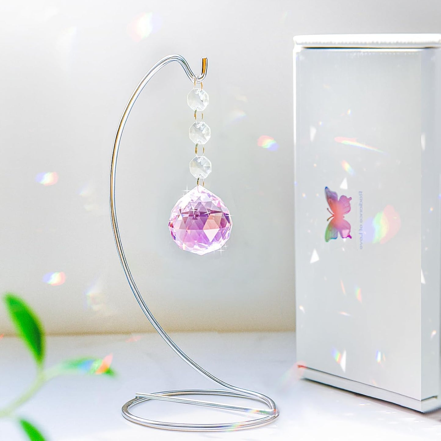 Grief Gifts for Women,40mm Crystal Suncatcher 9-inch Silver Stand with a Greeting Card,in Memory of Loved One Gifts,Memorial for Daughter