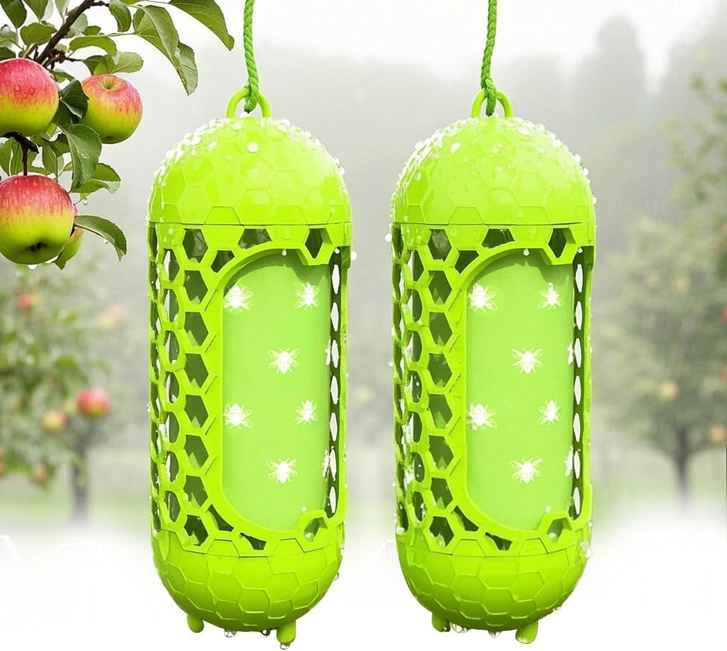 Wasp Traps for Outdoor Hanging, Hornet Carpenter Bee Fly Sticky, Outdoor Wood Bee Traps Reusable for Garden Patio Camping Picnic(2 Pack)