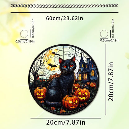 Halloween Sun Catcher - 8 Inch Round Suncatcher for Window Hanging Decoration - Creates Indoor Rainbows Light Refraction - Spooky Ghost, Witch, Pumpkin Design - Suction Cup Hook & Chain