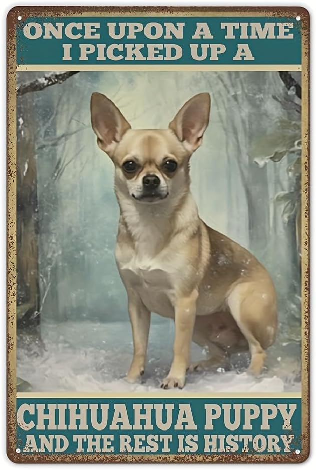 Tin Sign Chihuahua Puppy Metal Poster Tin Signs Painting Retro Metal Poster Bathroom Vintage Wall Decor