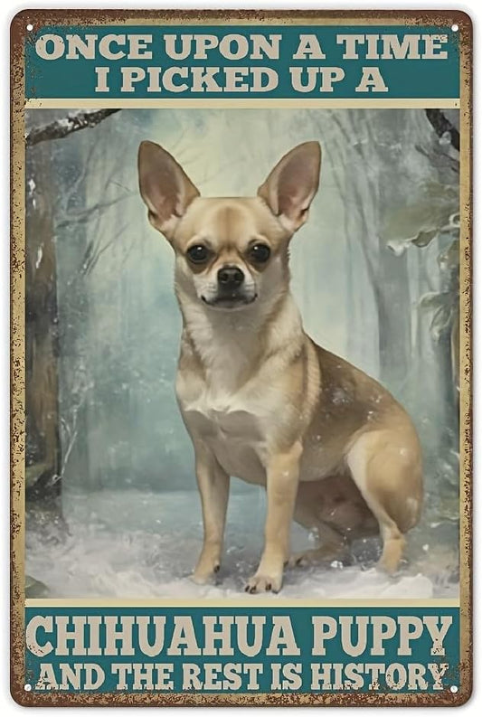 Tin Sign Chihuahua Puppy Metal Poster Tin Signs Painting Retro Metal Poster Bathroom Vintage Wall Decor