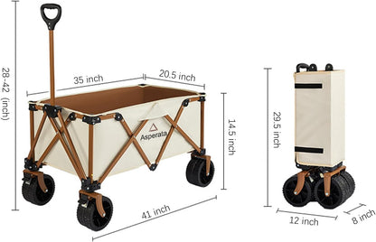 Collapsible Wagon - 330lbs Heavy Duty; Beach & Garden Cart with Big Wheels;White Wagons Carts for Grocery Sports Garden Shopping Camping