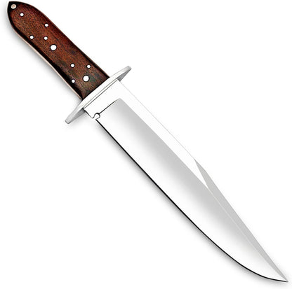 Handmade D2 Steel 14 Inches Full Tang Bowie Knife with leather sheath, Hunting knife with Wood Handle and steel Guard Ideal for Bushcraft, Camping, Survival, Hunting & outdoor use (I9S6)