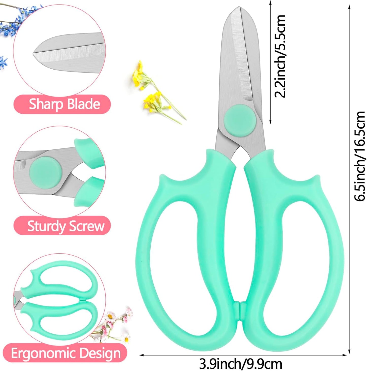 12 Pcs Flower Scissors, Stainless Steel Floral Shear, Premium Garden Pruning Shears, Sharp Garden Scissors, Flower Shears for Fresh Flowers Gardening (Blue, Green, Pink, Violet)
