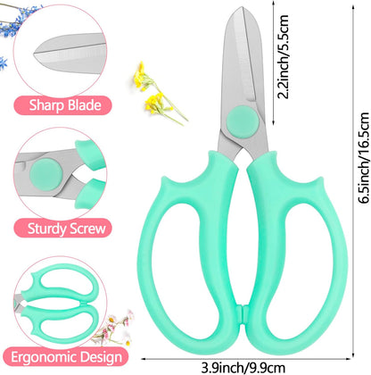 12 Pcs Flower Scissors, Stainless Steel Floral Shear, Premium Garden Pruning Shears, Sharp Garden Scissors, Flower Shears for Fresh Flowers Gardening (Blue, Green, Pink, Violet)