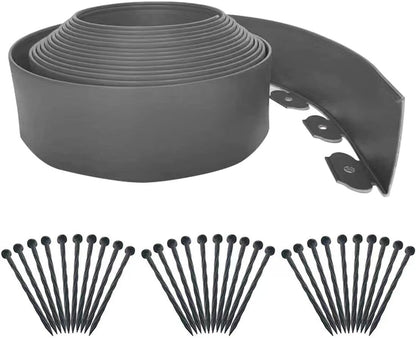 Landscape Edging 33ft,Garden Borders Edging [Extra Tall 4IN ] with 30pcs Spikes,Lawn Edging Kit Flexible Mini Plastic Fence for Grass Yard Flower Bed -Grey