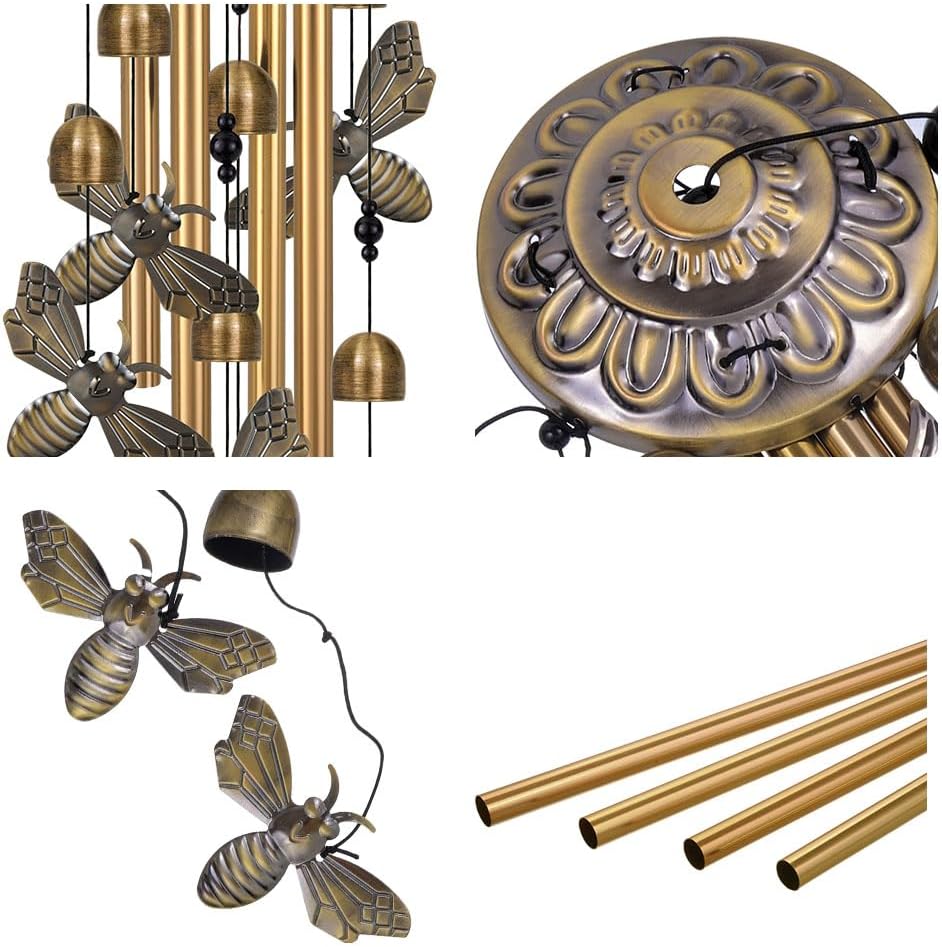 Bronze Bee Wind Chimes Decor, Mobile Blessing Wind Bells Decorate, Sympathy Wind Catcher, Memorial Gifts for Mom,Grandma,Woman (Housewarming/Outside/Indoor/Home/Room/Porch/Yard/Garden Decoration)