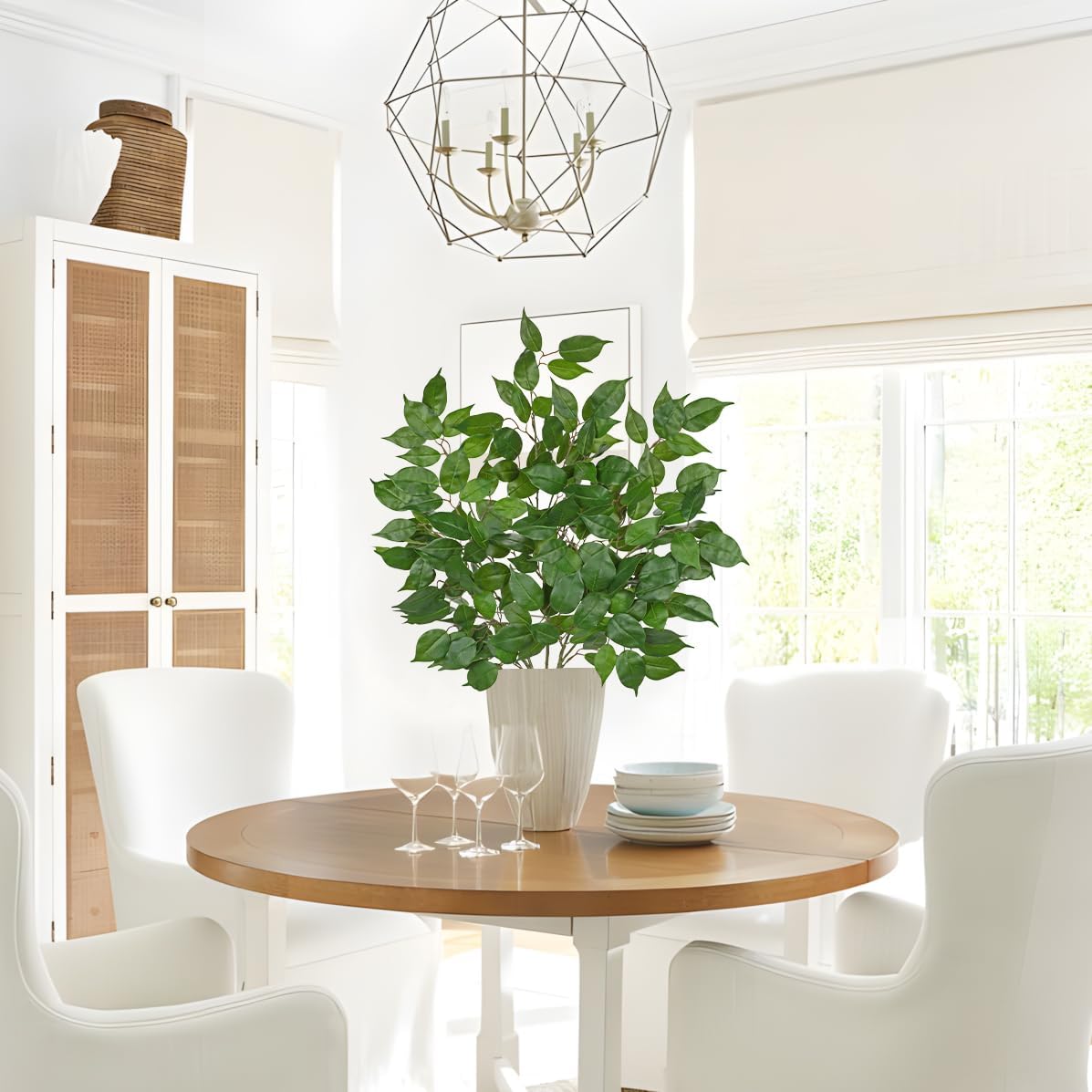 Ficus Leaves Artificial Branches 41.3" Faux Ficus Tree Branches Fake Greenery Plant Spray for Tree DIY Arch Wedding Bouquet Wreath Wall Decor - 3PCS