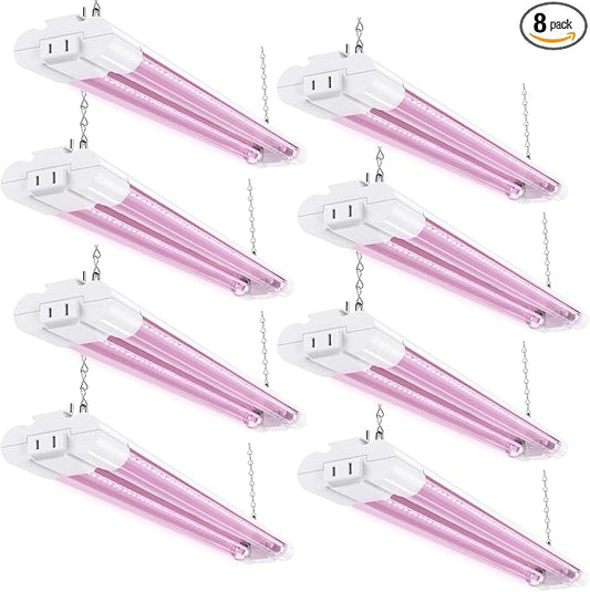 Sunco 8 Pack 2ft Grow Light LED, 20W, Full Spectrum, for Seed Starting, Seedling, Indoor Plants, Plug in Suspended Fixture, Link Up to 8, Inline Switch, ETL.