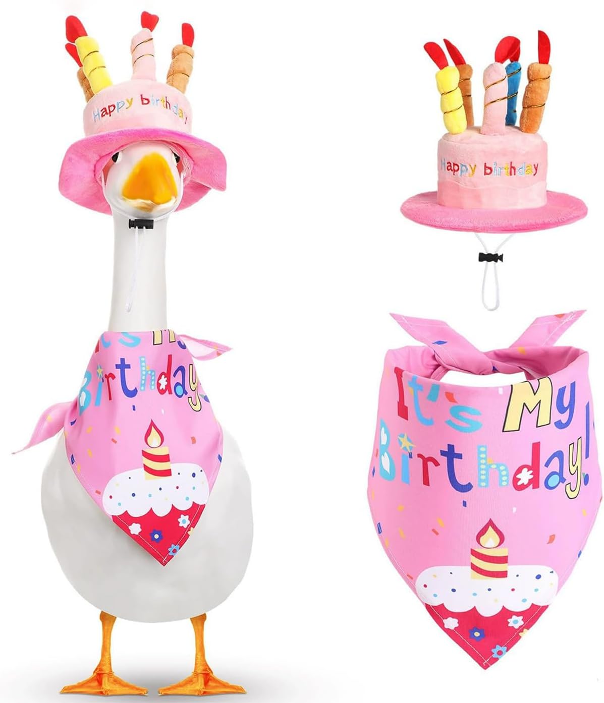 Porch Goose Outfits for 23" Plastic Porch Goose Birthday Outfit Goose Clothes for Cement Goose for Indoor Outdoor Garden Yard Lawn Patio Art Decor(Pink)