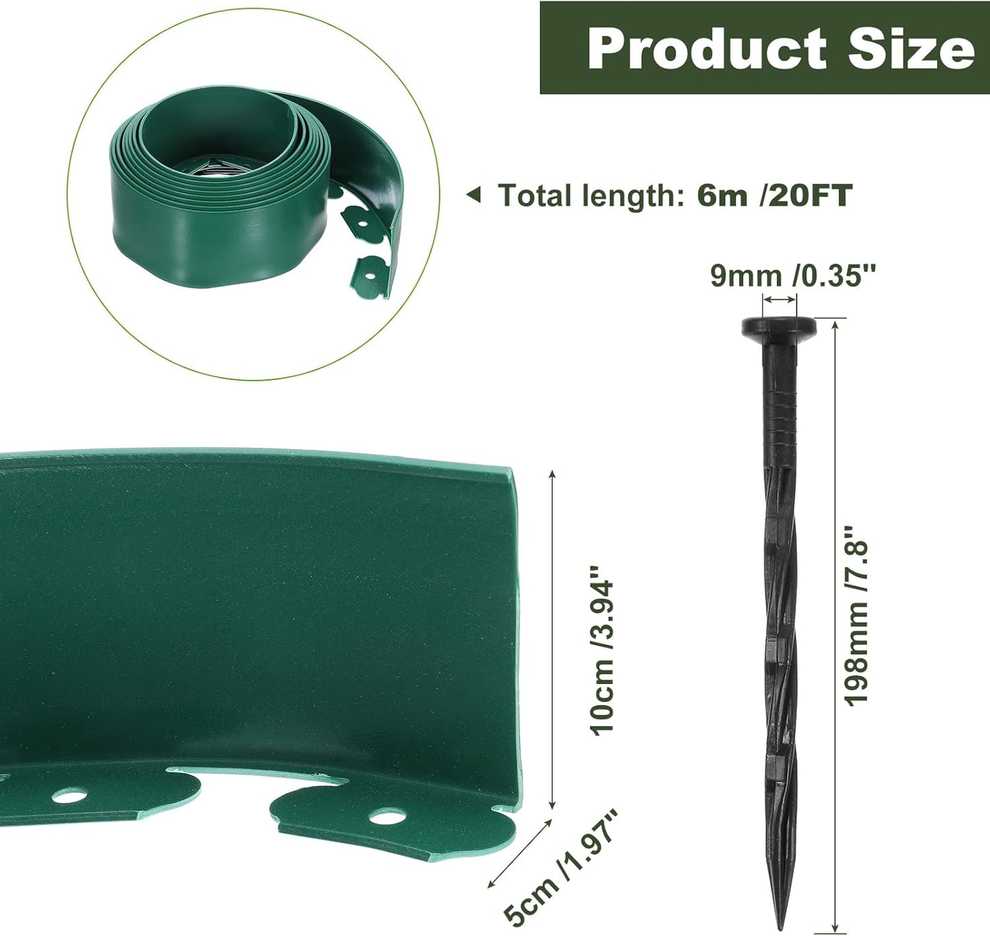 uxcell Landscape Edging, 1Pcs 20FT x 3.94" - No Dig Garden Edging Kit with 18 Stakes, Landscape Edging Border for Garden Lawn Flower Bed Yard Grass (Green)