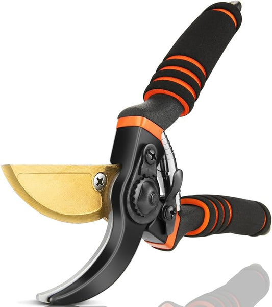 Pruning Shears, Garden Shears - Hewog 8.5" Professional Premium SK5 Steel with Titanium Bypass Pruning Shears for Gardening, Sharp Handheld Heavy Duty Garden Hedge Clippers/Scissors Pruners Tools