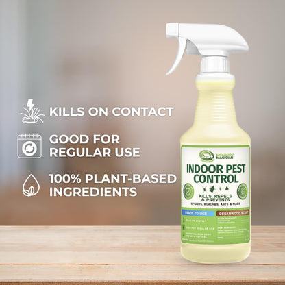 Mosquito Magician Indoor Pest Spray – Design for Indoor Use to Neutralize Spiders, Roaches, Ants & Flies with Plant-Sourced Essential Oils, Efficient Ready to Use Home Pest Spray – Lemongrass, 32 OZ