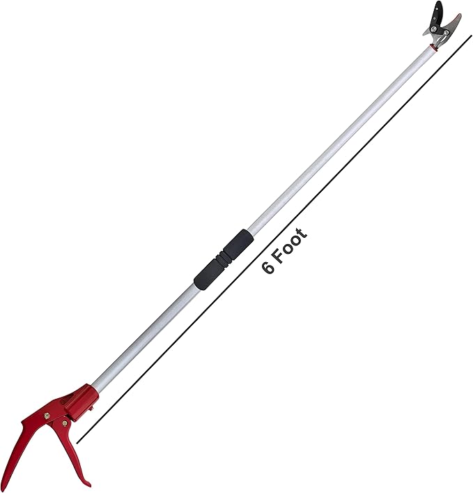 Tree Trimmer, 6 Foot Pole Pruner, Long Reach Pruning Shears, Cut and Hold Garden Clippers, Aluminum Lightweight Handle Fruit Picker, Branch Bypass Loppers