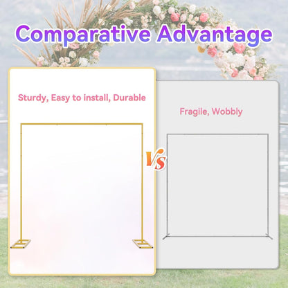 Square Backdrop Stand, 8.2FT Wedding Arch, Heavy Duty Balloon Arch Stand, Photo Booth Background Adjustable Backdrop Stand Kit, Backdrop Frame for Baby Shower Decoration Birthday Party, Gold