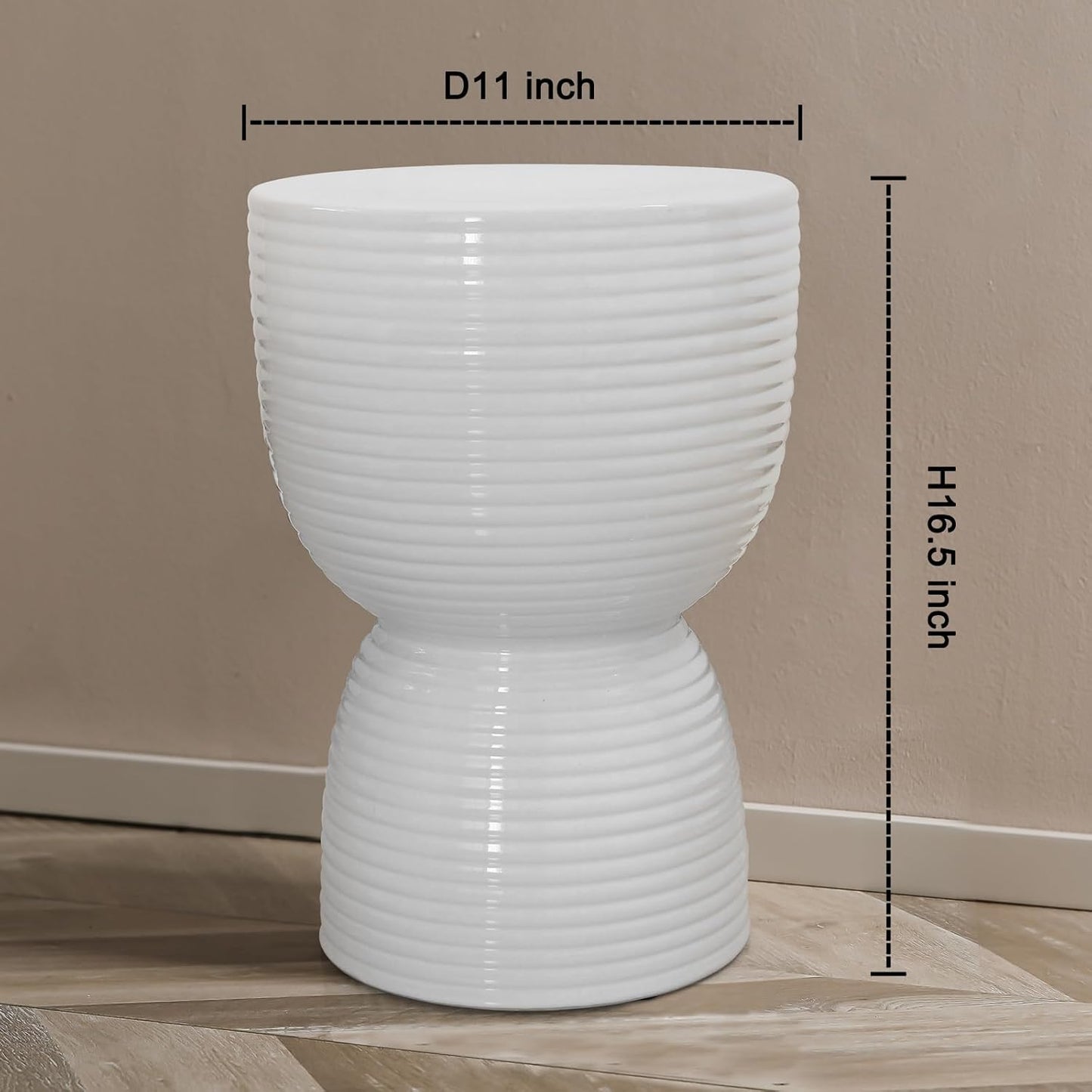 Ceramic Stool Garden Decorative: White Ceramic Stool Drum Shape for Indoor Outdoor Decor - Ceramic Tabouret for Living Room Patio Front Porch (16 inch)
