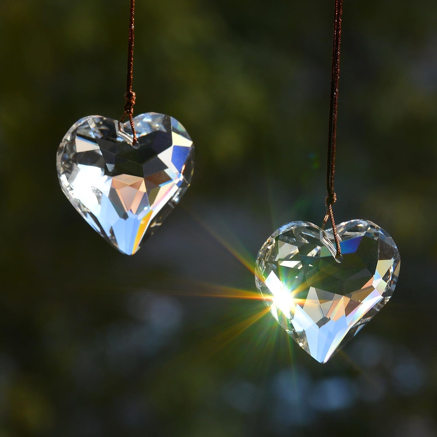 2PCS Heart Crystal Sun Catcher Prisms, STINO Hanging Suncatchers with Glass Prism Decor, Rainbow Maker for Windows, Room, Kitchen, Garden Crystal Decor (1, Heart Clear 2Pcs)