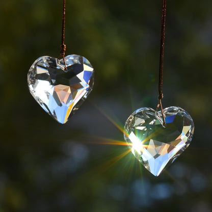2PCS Heart Crystal Sun Catcher Prisms, STINO Hanging Suncatchers with Glass Prism Decor, Rainbow Maker for Windows, Room, Kitchen, Garden Crystal Decor (1, Heart Clear 2Pcs)