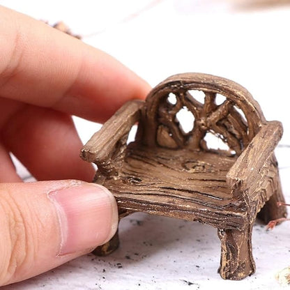 Brown Fairy Garden Furniture Ornaments Miniature Resin Chair Bench Doll House Decor Home Garden Miniatures Resin Micro Landscape Decoration Bench Furniture