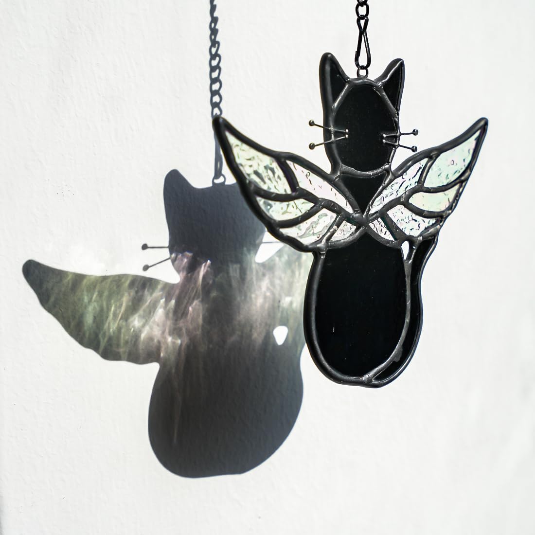 Black Angel Cat Memorial Gifts for Cat Lover,Stained Glass Window Hanging,Angel Wing Black Cats Suncatcher Decor,Cats Death Sympathy Gifts for Women,Daughter,Mothers Day,Christmas