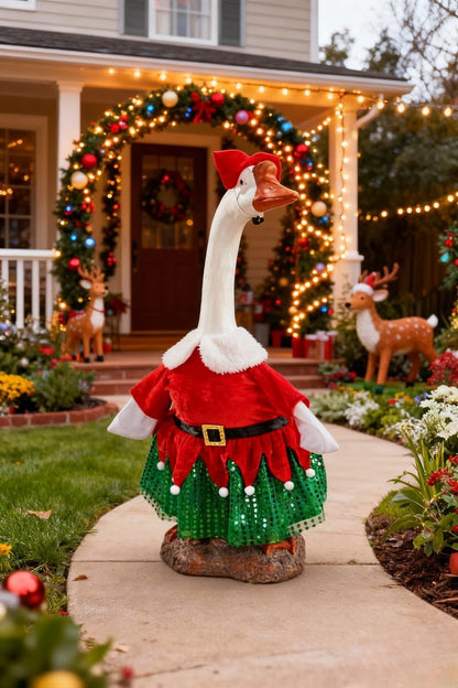 Christmas Porch Goose Outfit - 23" Goose Costume Festive Outfit for Cement Plastic Porch Goose Statue – Funny Outdoor Christmas Decor,Lawn Yard Decor,Patio & Garden Party