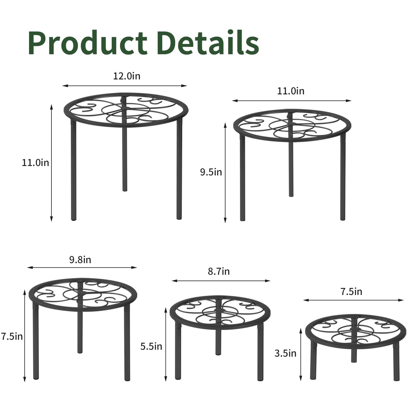 mekpiwu 5 Pack Metal Plant Stands,Heavy Duty Potted Holder for Flower Pot, Rustproof Iron Plant