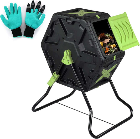 Compost Bin, 21 Gallon Small Composter Tumbler Outdoor Compact Single Rotating Chamber with Sliding