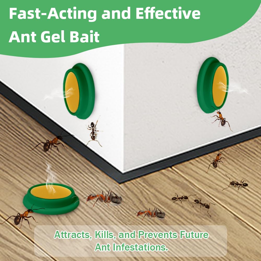 48 Pack Ant Killer Gel Bait, Long Lasting Indoor & Outdoor Ants Bait for Effective Ant Control, Safe & Easy to Use Pest Control for All Common Household Ants, Mess-Free Gel Stations