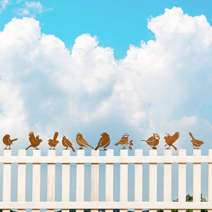 DIVINA VITAE 10Pcs Rusty Birds Decoration Lifelike Metal Birds Yard Art Simulation Bird Statue Yard Garden Decor for Outdoor Sculptures Art Fence Decorations(Style B)
