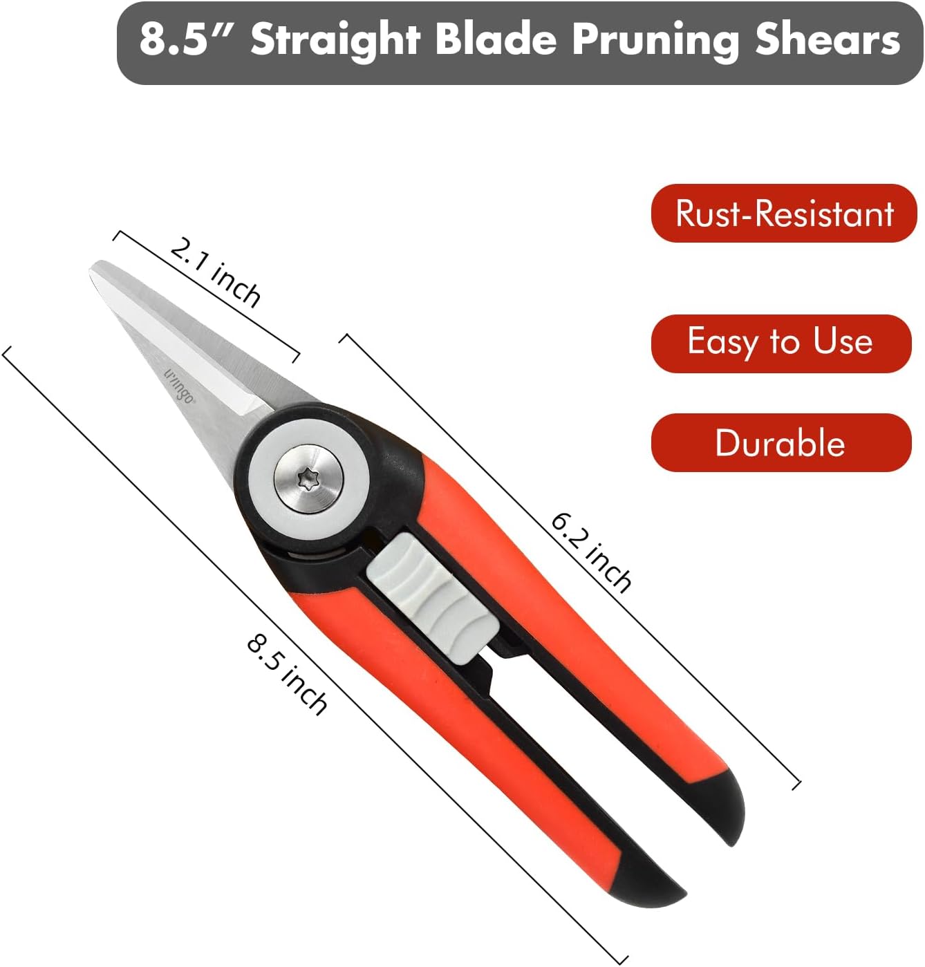 LIVINGO Precision Garden Pruning Shears - Straight Blade Floral Scissors with Non-Slip Handle for Trimming, 8.5" Gardening Clippers for Flowers, Herbs, Bonsai & Indoor Plants