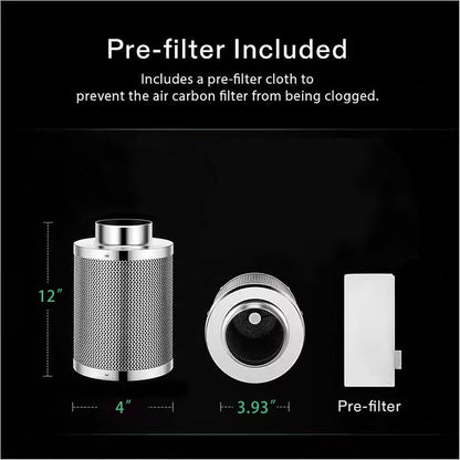 SunStream 4" Grow Tent Ventilation Kit, 203 CFM Inline Fan, Carbon Filter, 25ft Ducting Ventilation System for 2x2/3x3 Grow Tents Indoor Gardening, Hydroponics