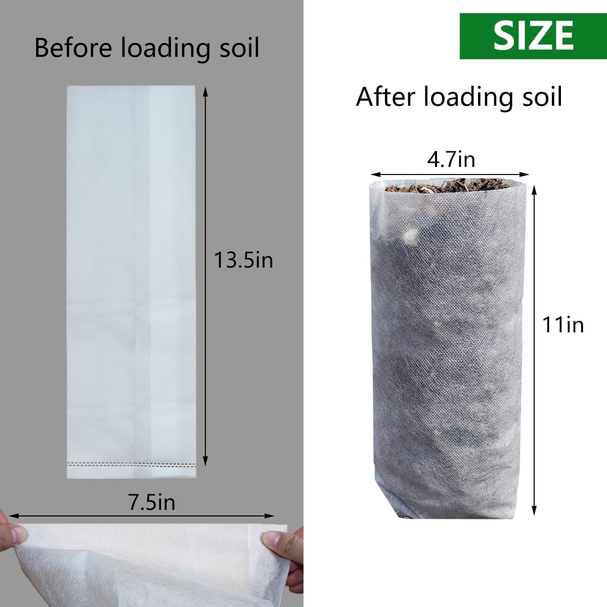 Belit 50 Pcs 13.5" H Deep Nursery Grow Bags, Non-Woven Plants Pots Container for Starting Deep Rooted Plants Vegetable, Flower, Seedling Tree (7.5"x13.5")