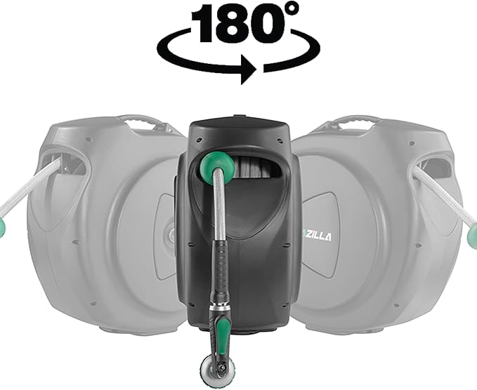 Retractable Garden Hose Reel, 120Ft x 1/2" Durable Wall Mounted Water Hose Reel with 180¡ãSwivel Bracket, 9 Pattern Sprayer, 6Ft leader hose, Smooth Automatic Rewind, Any Length Lock.