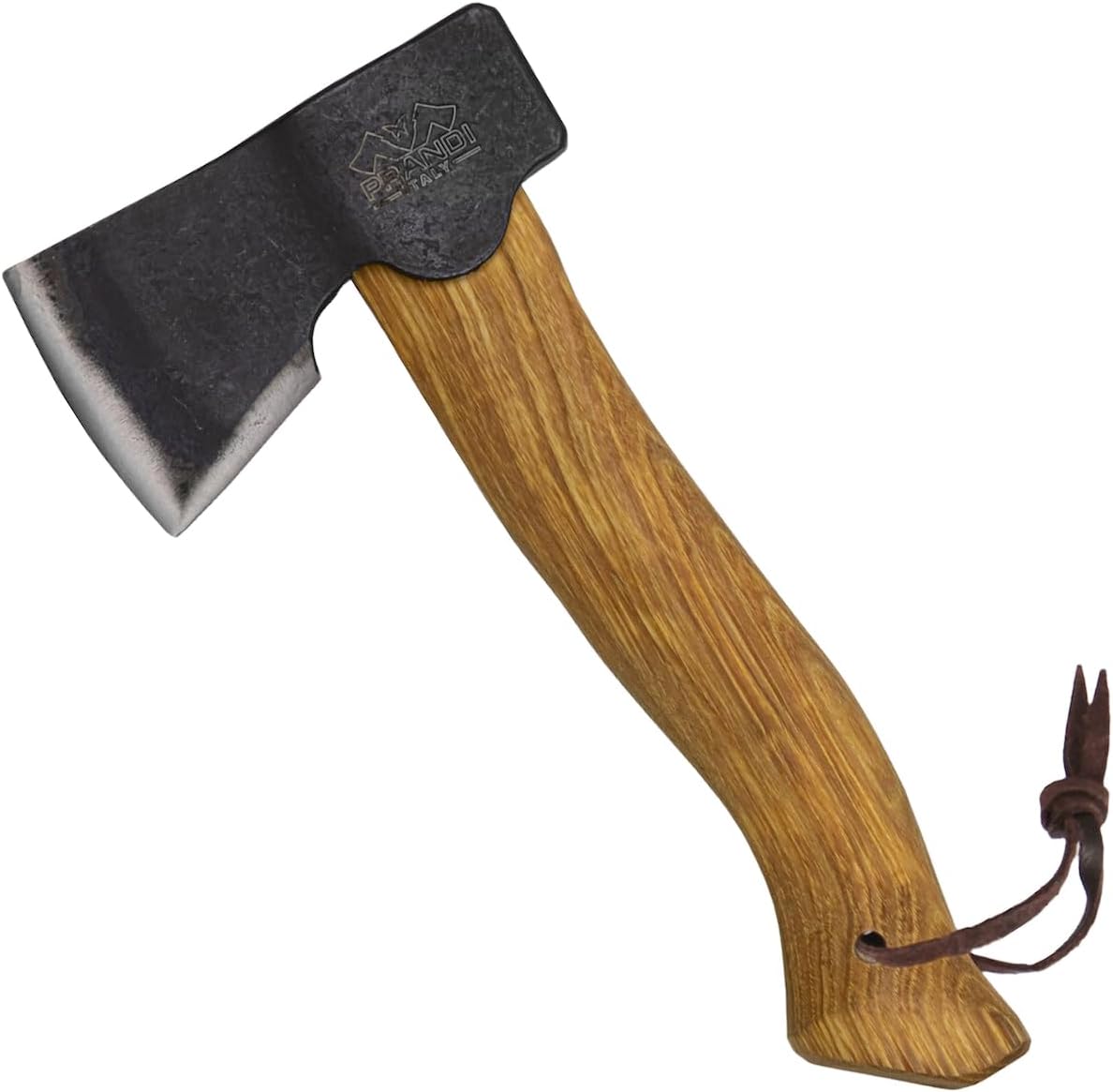 Prandi Segurin Hatchet 88 lb - Hickory Handle 11in with Leather String - Ideal for Camping, Travel and Bushcraft - Made in Italy