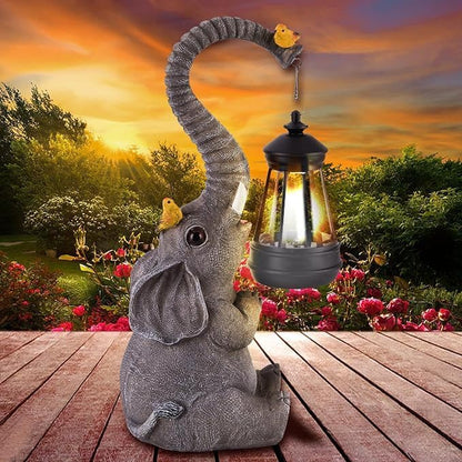 Elephant Garden Statues with Solar Lantern, Outdoor Figurine Resin Sculpture Hanging Solar Power Lights for Decoration Yard Patio Balcony Lawn Ornament Art Decor, Unique Gift for Grandma Wowen Mom