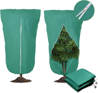 2 Pack 43"x32" Winter Plant Cover Freeze Protection Frost Cloth Blankets, 3 oz/yd² Frost Covers with Zipper Drawstring, Frost Protection Tree Cover for Outdoor Plant Cold Weather Protector