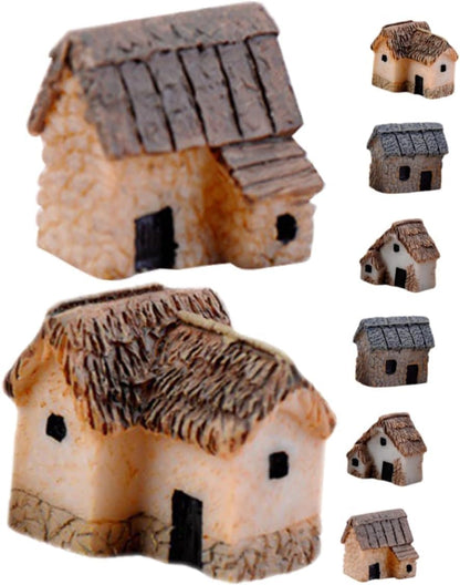 Fairy Garden Mini House Accessories, Miniature Village Hut Figurine Cottage, DIY Micro Landscape Decor Ornaments for Bonsai, Succulent Planting (A)