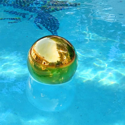 Lily's Home Stainless Steel Gazing Globe Mirror Ball, Colorful and Shiny Addition to Any Garden or Home. Shiny Gold.