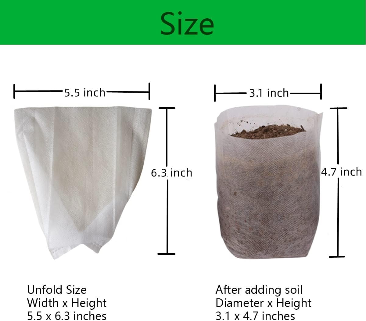 gardtree Plant Nursery Bags 5.5 * 6.3 inches 400PCS, Non-Woven Plant Grow Bags Fabric Seedling Starter for Vegetable Flower Fruit Saplings Tree, Home Garden Supply