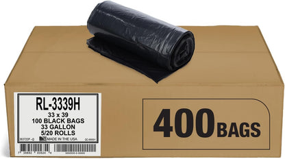 Aluf Plastics T-Tough Roll Pack Low Density Repro Blend Star Seal Coreless Rolls Bag, 33 Gallon 1.2 Mil, 39" Length x 33" Width, H Strength, Black (Pack of 400)