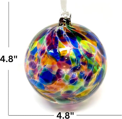 Large Friendship Glass Ball Globe - Multicolored 4.7 inch Hand Blown Handmade Hanging Garden Gazing Ball Indoor Outdoor Home Decor, Multicolor