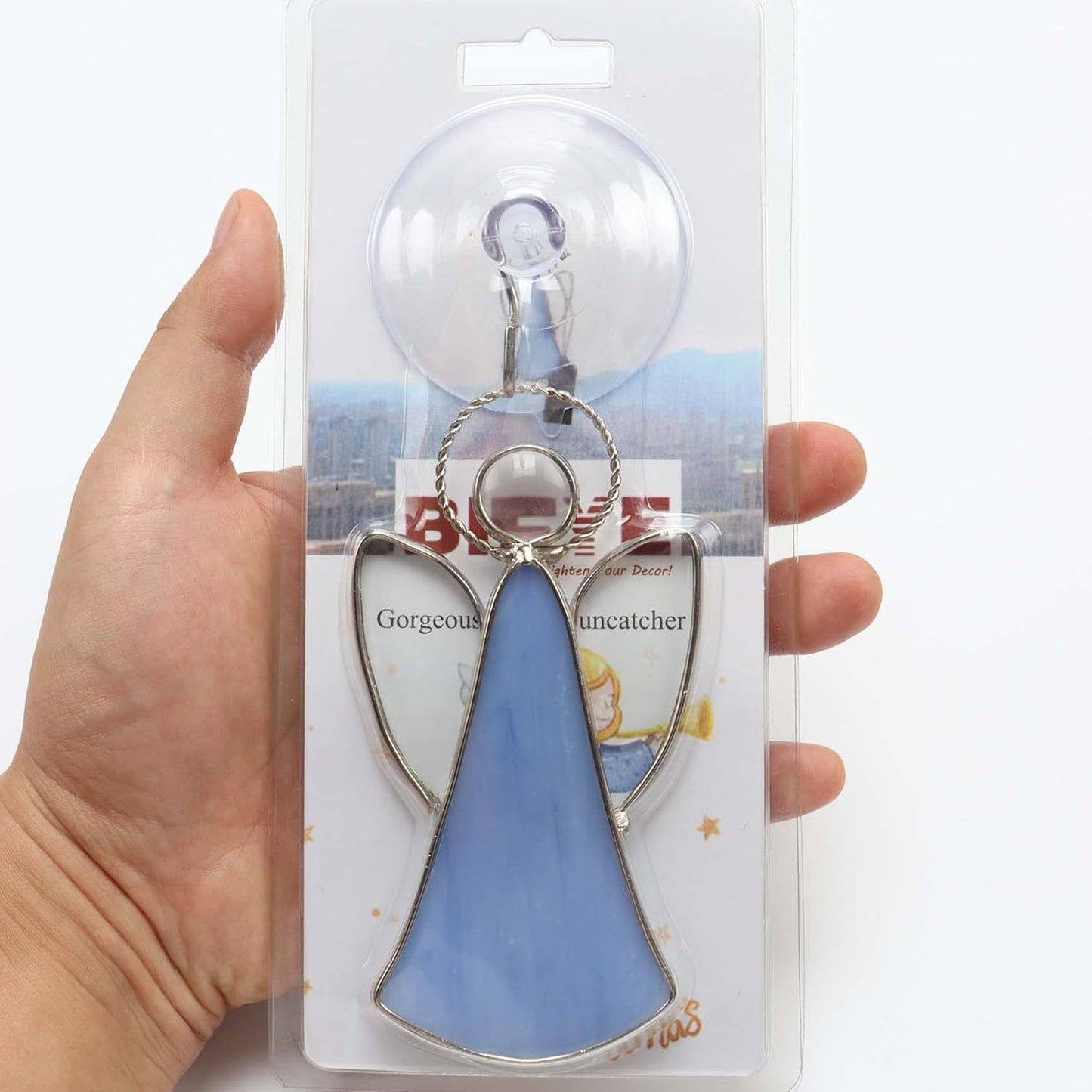Bieye W10103 3PCS Tiffany Style Stained Glass Window Hangings for Home Decor (Angel)
